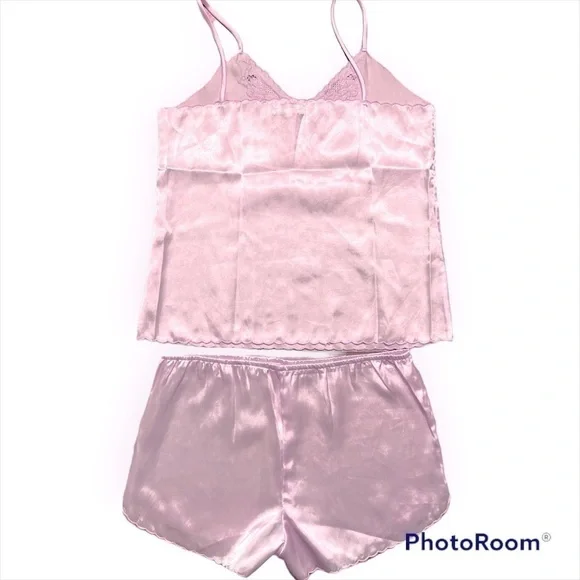Vintage Diana Hand Embroidered Pink vintage satin intimates Set Shorts & top, M - Picture 2 of 13